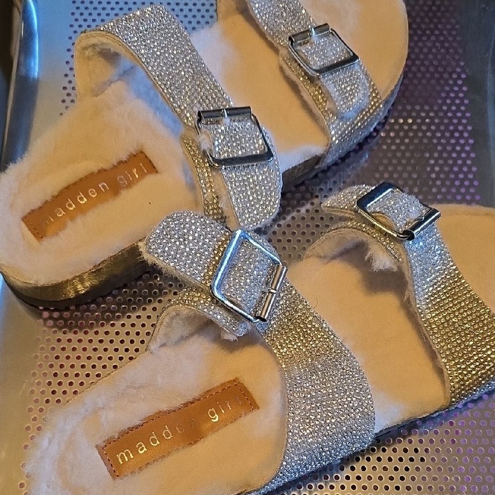 Madden Girl Glittery Silver Buckle Sandals